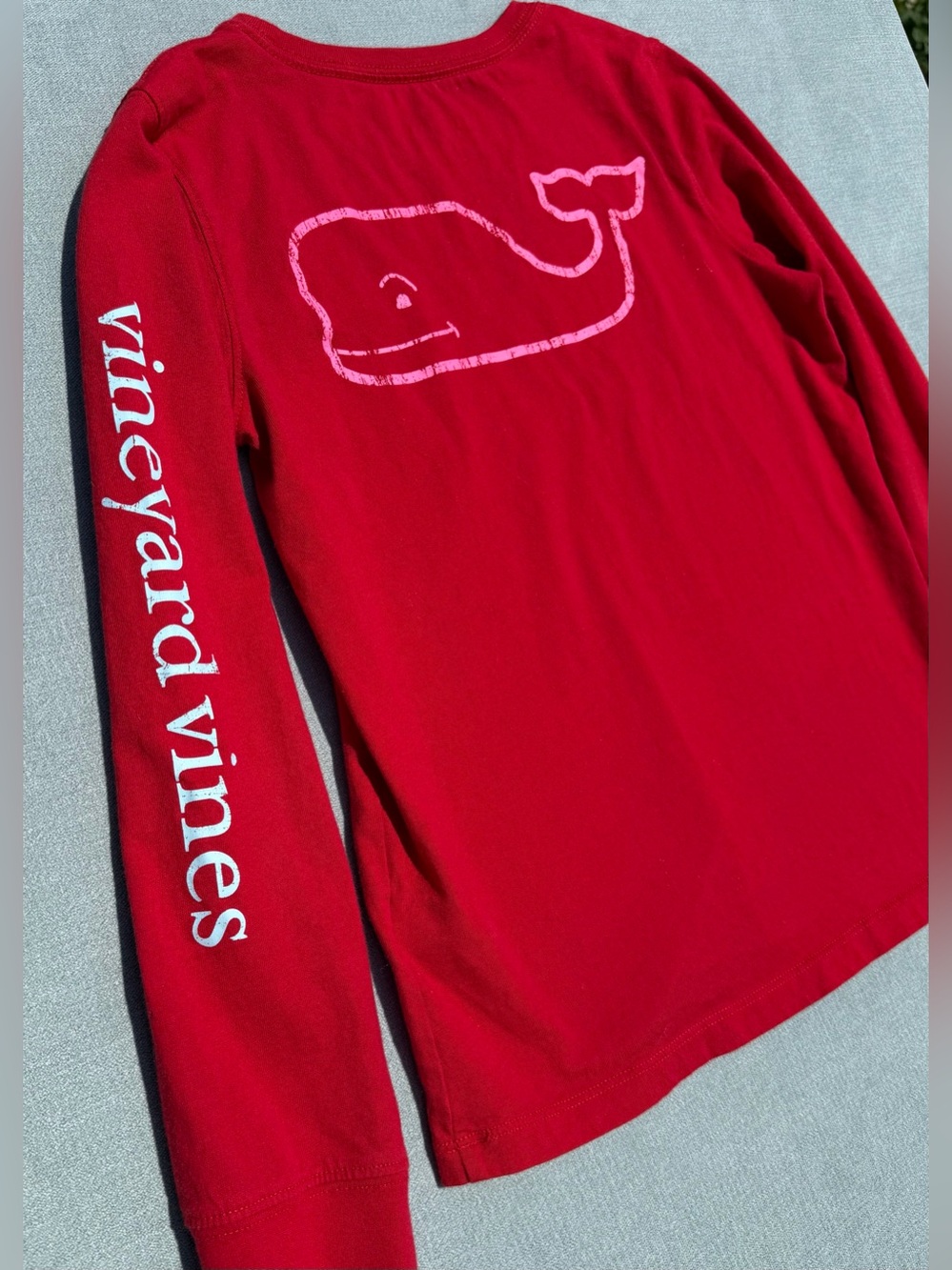 Vineyard Vines Red Long-Sleeve Whale Tee with White Logo